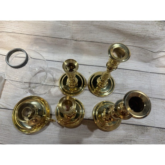 LOT of 5 Brass Candlesticks VTG Baldwin w/Luna Lumia Candles Sizes 1.5" To 7.5" - Picture 7 of 9
